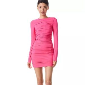 ALICE + OLIVIA Fuchsia Pink Katherina Ruched long-sleeve Dress